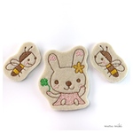 うさぎとミツバチ　刺繍アイロンワッペン　3個セット