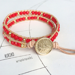  金貨ボタンのラップブレスRed