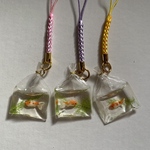 袋入り金魚(模様入)の根付  