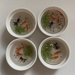 白い器入り金魚  (出目金入)