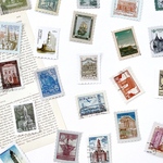 切手風  フレークシール 46枚set 《vintage town》[F391]