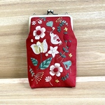 花と小鳥手刺繍スマホポーチ＊スマホショルダー