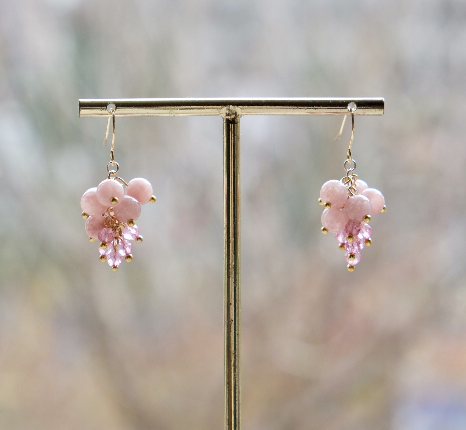 ピンククォーツ&トパーズ天然石イヤリング&ピアス - KOKORO工房
