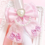 カラー変更等可能♡ キンブレリボン ピンク×ピンクギンガムチェック パールチェーン付き♡