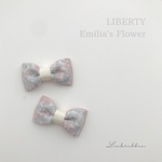 再販6♡【ベビー＆キッズヘアゴム】　リバティ　エミリアズ・フラワーズ　ダブルリボンのヘアゴム