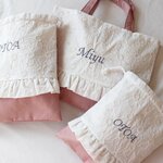   【３点セット】🍒花レース×くすみピンクの名入れ刺繍バッグ・巾着・上靴袋【納期：３月中旬ごろ】