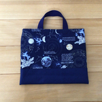 【完成品】ミニバッグ　宇宙ステーションネイビー☆裏地キルティング　25×30センチ　マチなし　バッグ　お道具入れ　お道具バッグ　レッスンバッグ　小さめ