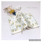  【防水】文庫本ブックカバー＊花柄黄色オフホワイト＊厚さ調節可＊お風呂で読書＊布ブックカバー＊しおり紐付き＊