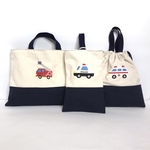 入園入学準備　レッスンバッグ　シューズ入れ　体操服袋　オリジナル刺繍　消防車　救急車　パトカー　3点セット
