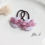 MOKUBA♡ペタシャムリボンと刺繍のくるみボタンヘアゴム♡♡