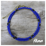 【Blue】アンティーク調 ビーズネックレス 40cm＋5cm