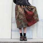 着物リメイク*ギャザースカート*赤茶パッチ