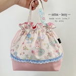 お弁当袋(M)🐰cotton-berryオリジナル持ち手付うさぎちゃんふんわりラブリーポップ♡"《スカラップフリル付》トリオセット入ります。