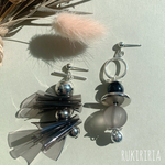 RUKIRIRIA #664 シルバー×クリアブラックビニールピアス  大ぶりピアス 大ぶりイヤリング 