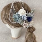 薔薇とドライフラワーのブルー×シルバーの水引ヘッドドレス✲ 