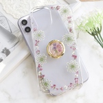 ガーリーフレーム スマホリング付き  押し花iPhoneケース スマホケース  iPhone12 11 13 SE2  Android Galaxy Xperia クリア 韓国　全機種