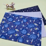 40×60ランチョンマット３枚セット◆宇宙ロケット・星・ブルーの無地◆