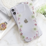 大人ガーリーフレーム　押し花iPhoneケース iPhone13 iPhone16 スマホケース スマホカバー Android Galaxy Xperia シンプル クリア 韓国　全機種