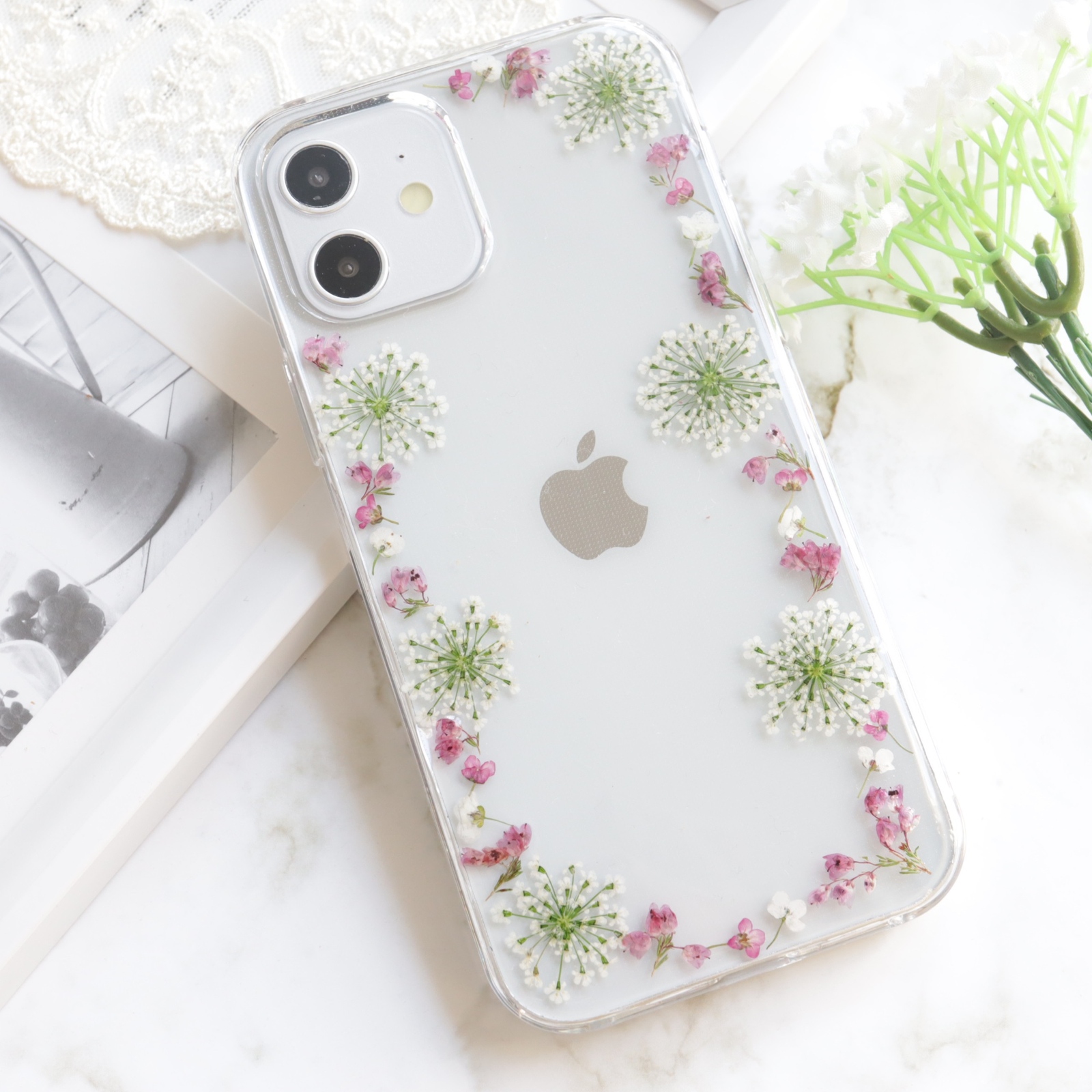 大人ガーリーフレーム 押し花iPhoneケース iPhone13 iPhone16 