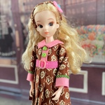 復刻版初代リカちゃんサイズミニ丈レトロワンピース(Provence rose) お花のヘアバンド付き２点セット