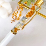 名入れ可能　ミモザのハーバリウムボールペン　春色　爽やか　イエロー×ブルー　替え芯付き　ラッピングあり