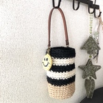 【受注製作】再販8 麻ヒモボーダー（ブラック）ペットボトルホルダー（スマイルチャーム付き😀）