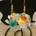 ミニチュア 昭和レトロ！クリームソーダとプリンアラモード　ピアス or ストラップ