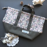 大人のお弁当トート『Chive』スモーキーピンク ●リバティ&防水加工生地使用　お弁当入れ