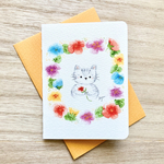 透明水彩画　2枚セット 「パンジーと猫ちゃん」 イラストミニカード ネコ　ねこ　猫　ビオラ　すみれ　スミレ　花　入園入学　入学祝い　入学祝い　春　バースデーカード　母の日