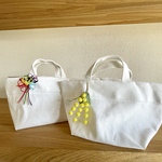 【ラスト1セット在庫限り！】倉敷帆布バッグ ミニサイズ2個＋水引モチーフ付き！虹&ミモザブーケ飾り