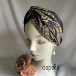 🌟capella🌟ブラックサテンと柔らかなペイズリープリント生地で作った大人ターバン　capellaオリジナル　表情が変わるターバン