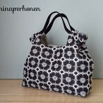 【内布スリーピングローズ】ミナペルホネン　ハンドメイドシャーリングバッグ(anemone,dark navy)
