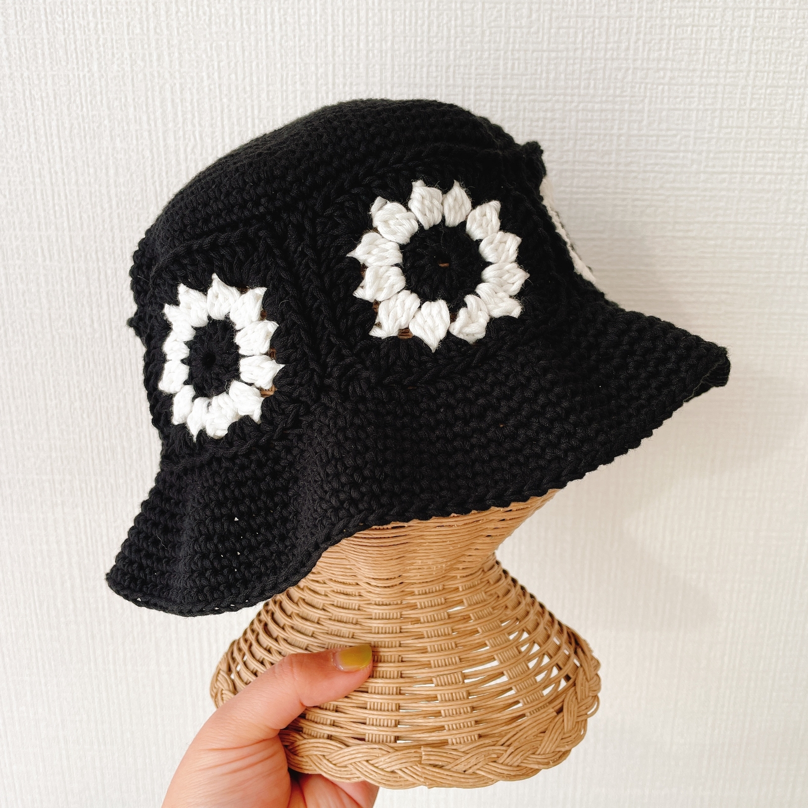 バケットハット　ボア♡patchwork motif ハンドメイド バケットハットボア♡patchwork motif ハンドメイド