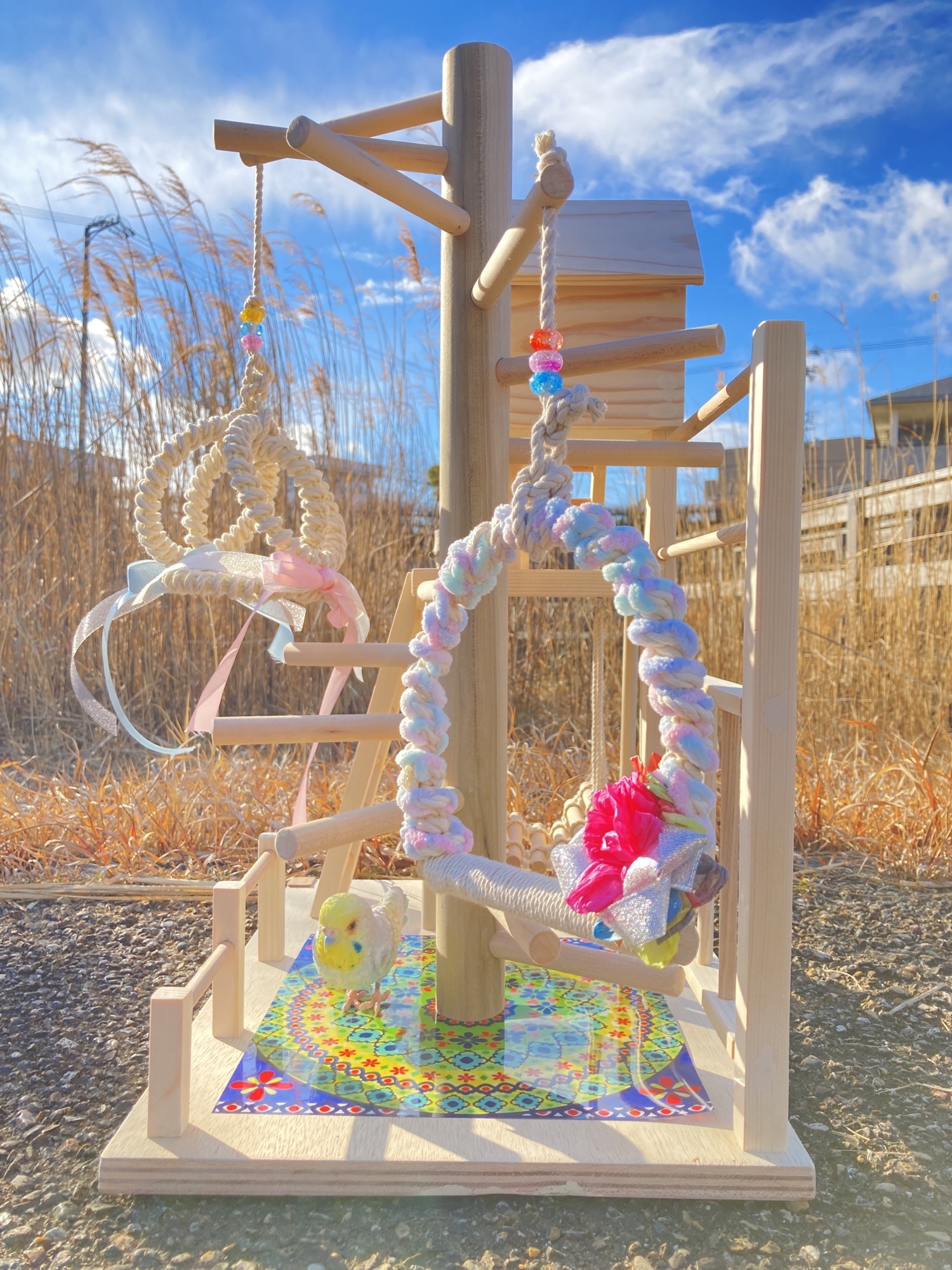 【中型鳥さん用】高さ139cm♬見晴らしのいい螺旋状式止まり木 鳥 止まり木 インコ タワー 階段 モモンガ 爪とぎ パーチ 木 遊び場