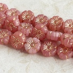 【8㍉ 12個】ハワイアン＊sakura pink & gold＊チェコビーズ＊ミルキーピンク＊フラワー＊花
