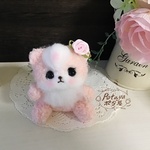 ニギニギ握れる　薔薇のお花のピンクくまちゃん　ぬいぐるみ　羊毛フェルト  ☆   テディベア