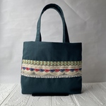 クラシックで 上品 インド刺繍リボン 緑 トートバッグ