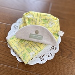 ＊ポーチ&ハンカチセット　手のひらサイズ  ぷっくりポーチ  小サイズ＊　コットンとトリプルガーゼ　23㎝角　ナチュラルフラワー　イエロー