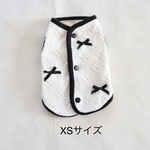 [犬服] XSサイズ 完成品 チワワ 春服　　　　　　　　　レースニット リボン リバーシブル パイピングベスト 背中開き