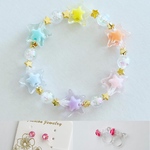 スター【ミックスカラーキッズブレスレット】子どもブレスレットアクセサリー　ピンククリスタルの一粒ノンホール樹脂イヤリング付き♡