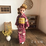 アンティーク着物　小紋　濃紅•花　リカちゃん　ピュアニーモ2エモーションS