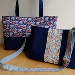 ★T様オーダー品★リバティ Betsy （ベッツィ） ×帆布 のショルダーバッグ（ネイビー）＆リバティ Queue for the Zoo（キュー・フォー・ザ・ズー）×帆布の大きめトートバッグ