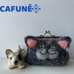 =リフ編みで編んだねこちゃんがま口コインケース=