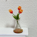 ミニチュア　チューリップ　オレンジ+黄色　 3本　花器付き