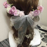 大きなチュールリボン付き フラワーヘアアクセサリー