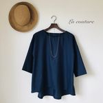 ご予約品　◆PRICE DOWN◆ 七分袖フレアラインプルオーバー/リネン混　navy