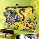 化粧ポーチ プチギフト など カラフル動物柄（イエロー） USAコットン マチ付き 可愛い がま口ポーチ