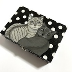 モノクロ モノトーン  ドット 猫の小物入れ