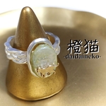 【再販】若草色の淡水パール　猫リング（指輪12号）