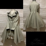 特別価格♪1点物*ダブルボタン テーラード サーキュラー コート ワンピース★カーキ ベージュ×黒レース(即納品)